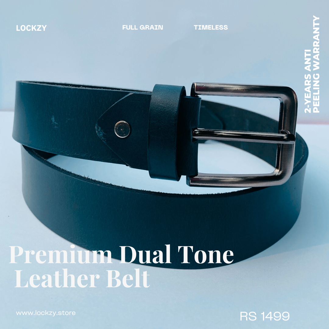 Full Grain Buffalo Leather Belt - Blue, Best For Jeans 2-Year Warranty Against Peeling