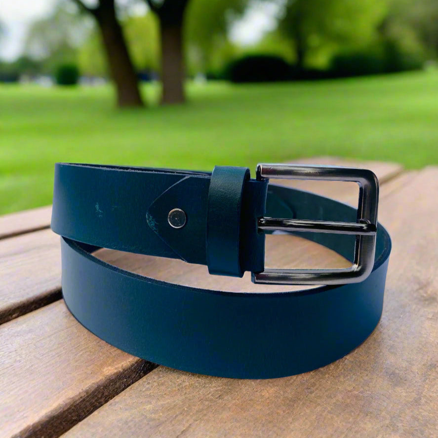 Full Grain Buffalo Leather Belt - Blue, Best For Jeans 2-Year Warranty Against Peeling