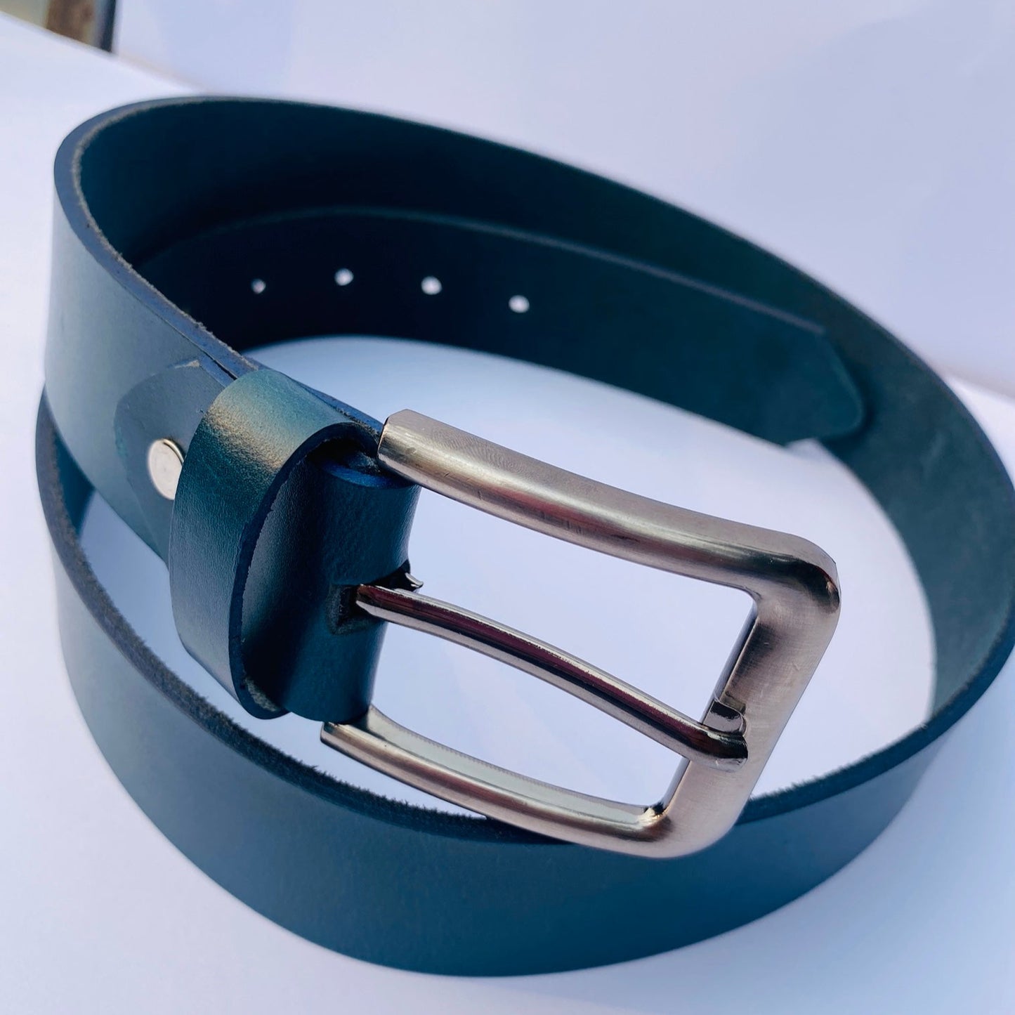 Full Grain Buffalo Leather Belt - Blue, Best For Jeans 2-Year Warranty Against Peeling