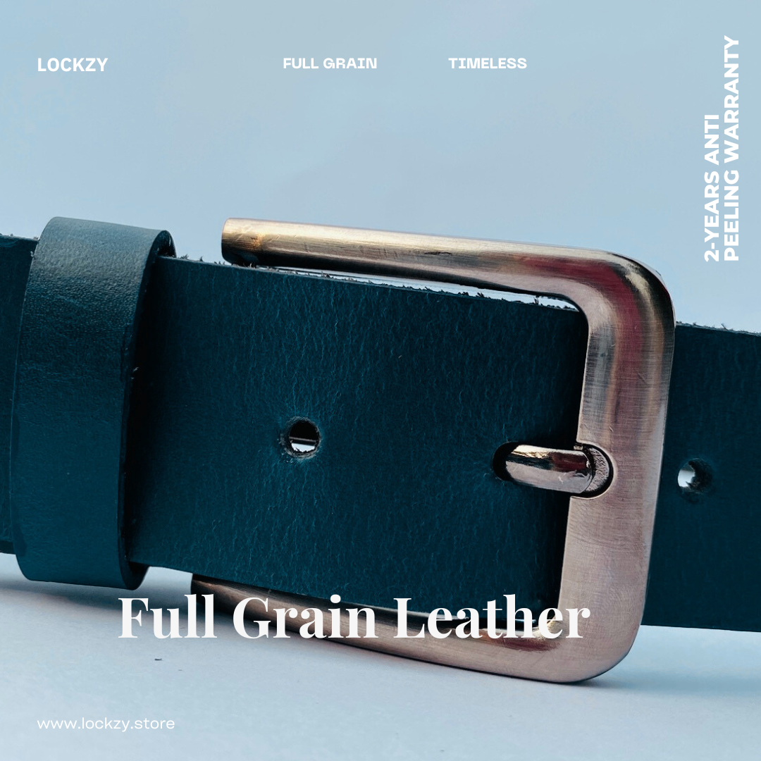 Full Grain Buffalo Leather Belt - Blue, Best For Jeans 2-Year Warranty Against Peeling