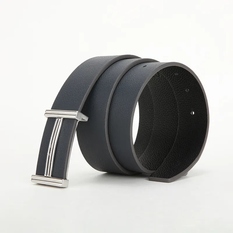 Blue 100% Leather Dress Belt - Classic Buckle - 2-Year Anti-Peeling Warranty