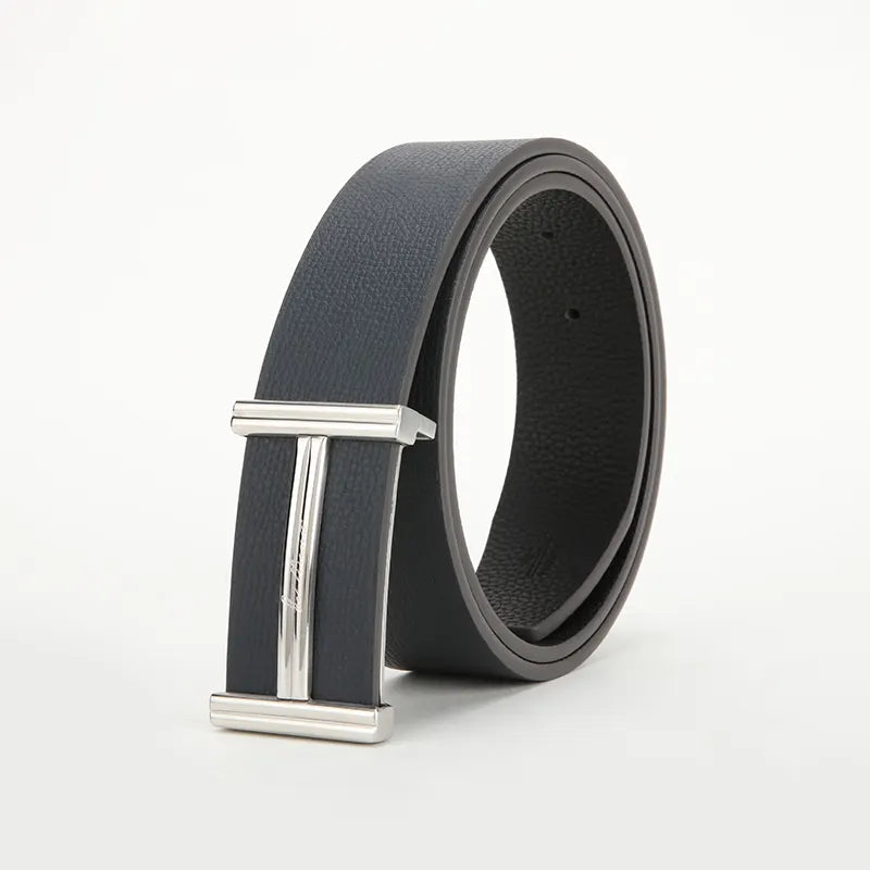 Blue 100% Leather Dress Belt - Classic Buckle - 2-Year Anti-Peeling Warranty