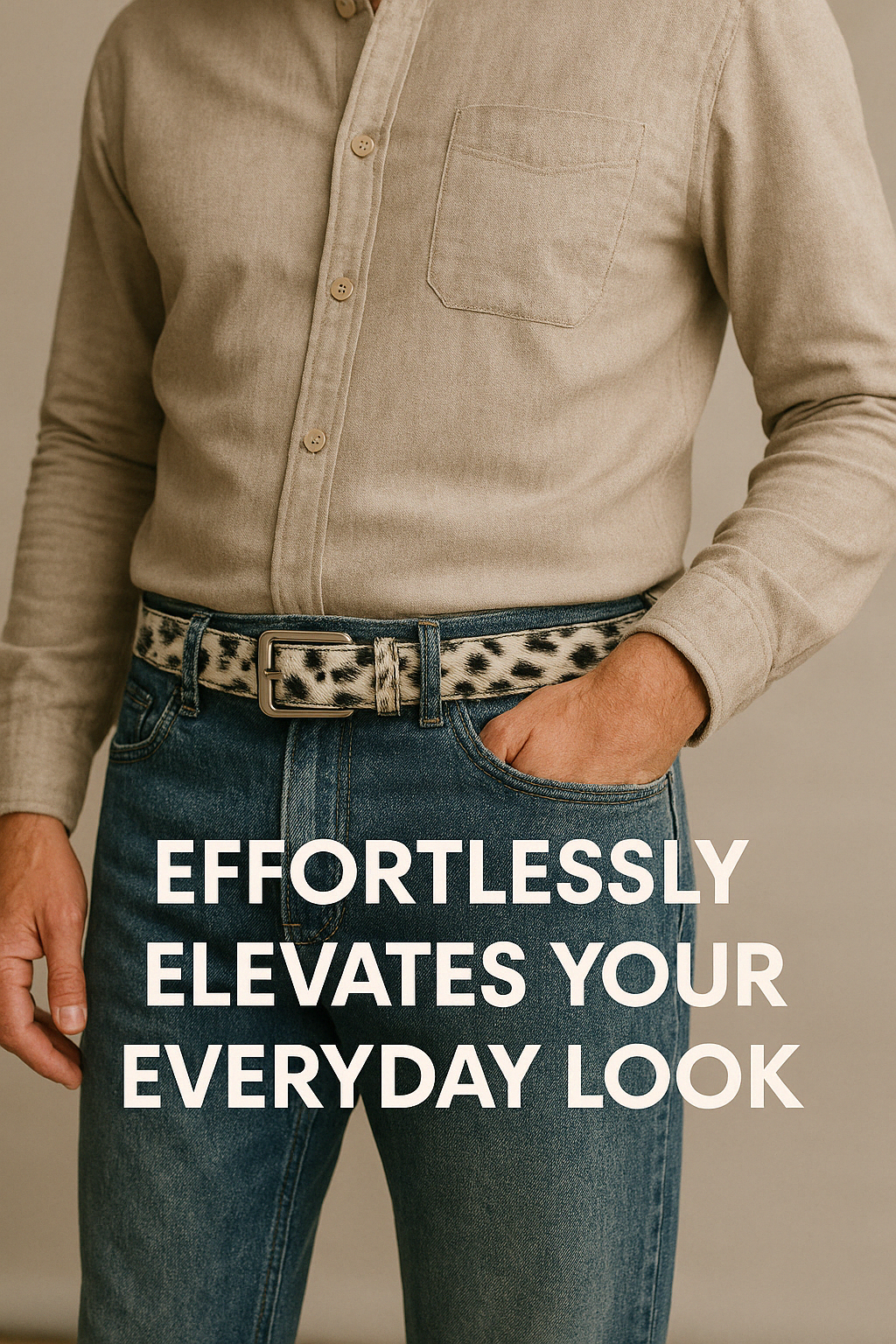 Premium Natural Leather Belt with Real Cowhide Hair