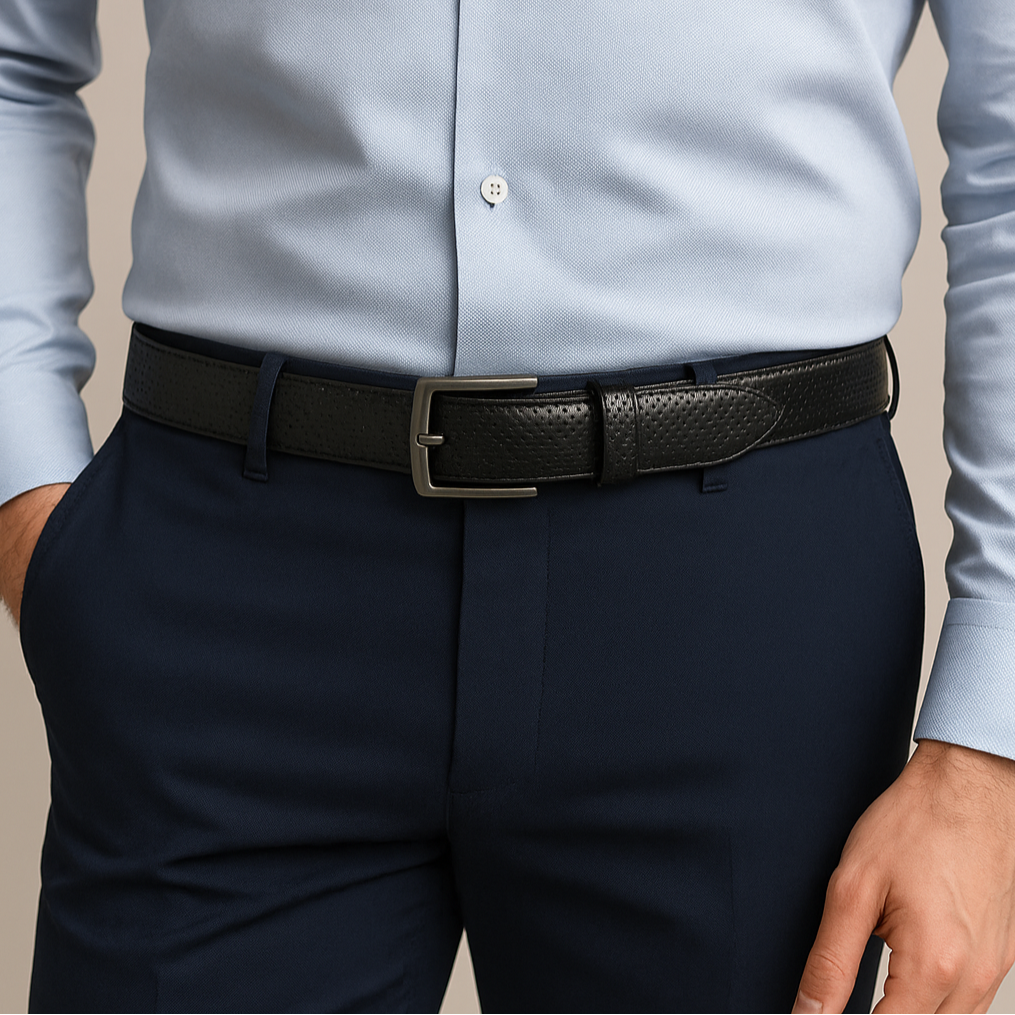 2-in-1 Double-Sided Cow Leather High Chrome Finish Belt - Perforated Black & Brown