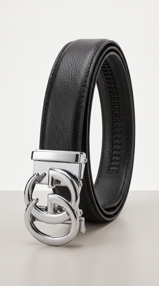 Auto Lock Full Grain Leather Belt -Black