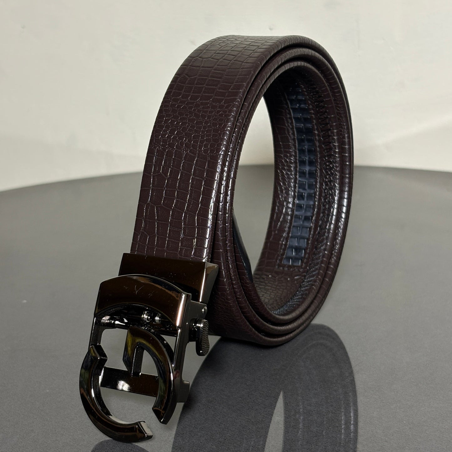 Imported Luxe Auto Lock Belt – Parttern Choclate Brown - Versatile Buckle Collection