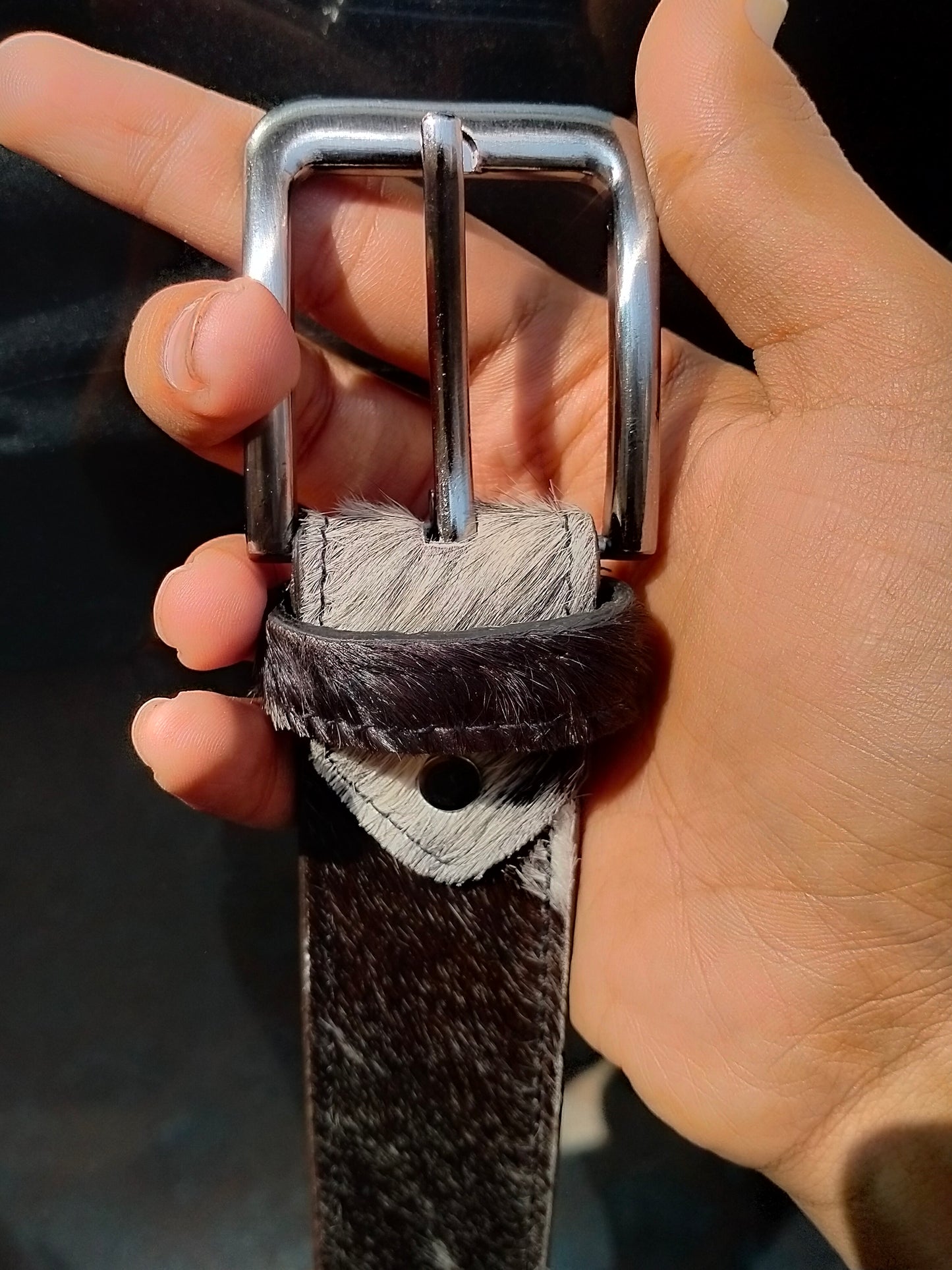 Premium Natural Leather Belt with Real Cowhide Hair