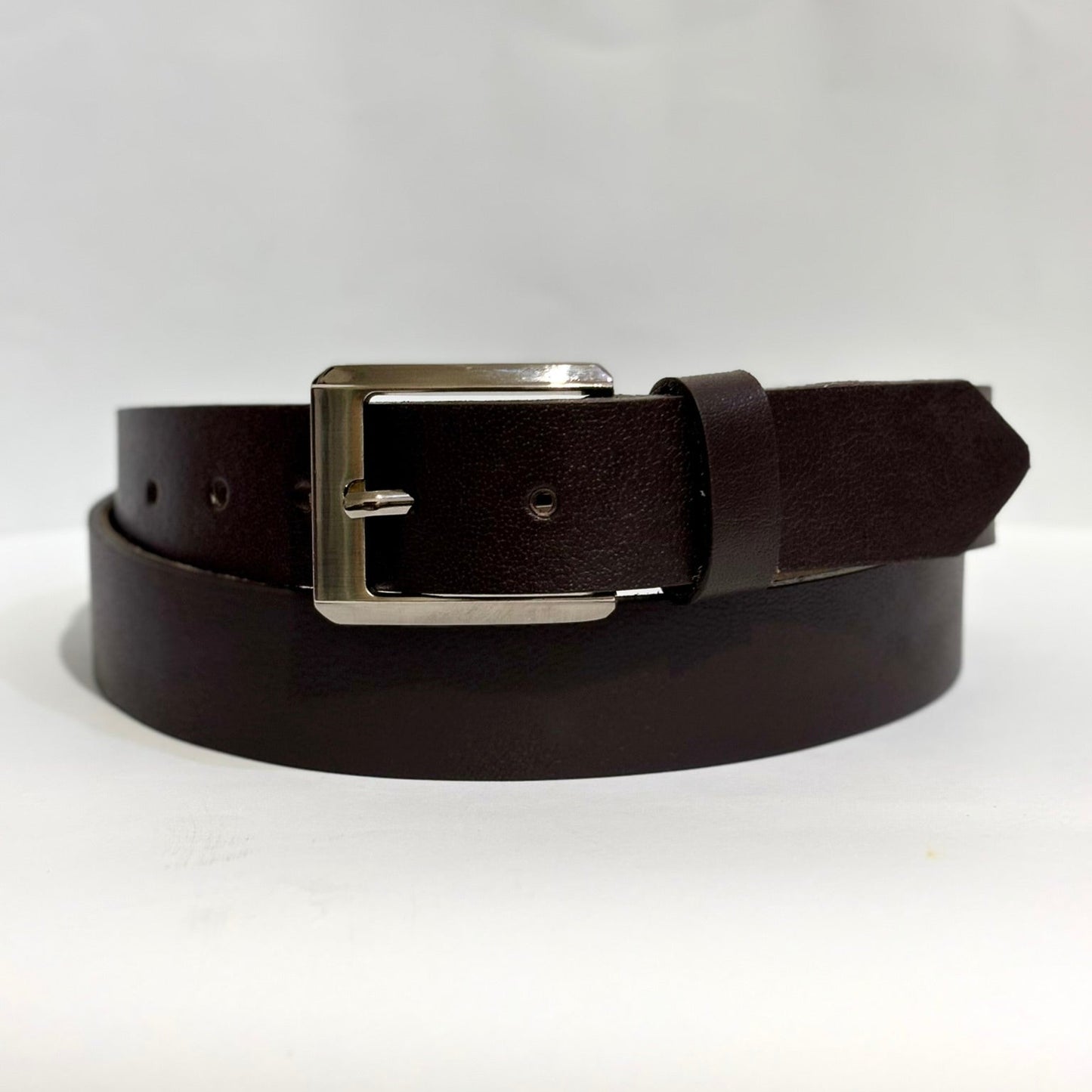 Dark Brown Full Grain Buffalo Leather Dress Belt - 2-Year Anti-Peeling Warranty