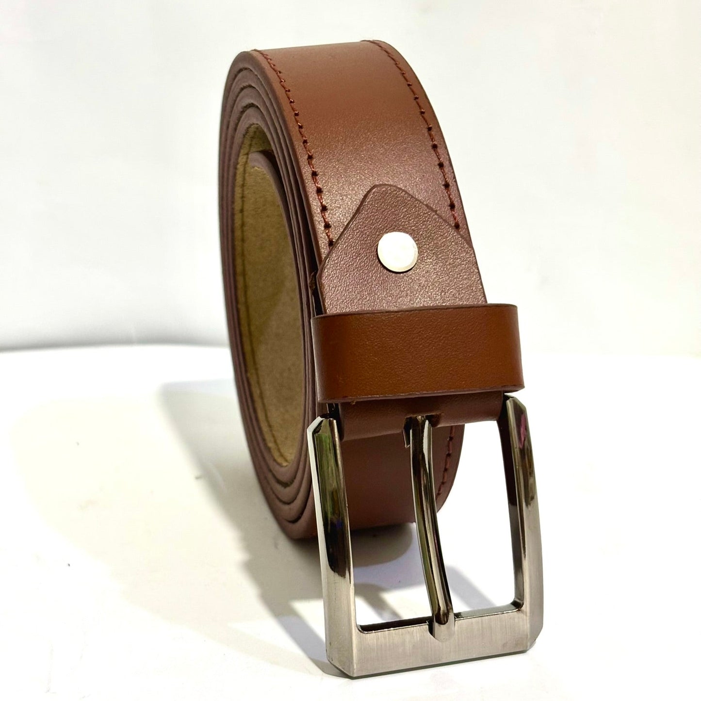 Brown Full Grain Leather Dress Belt - Classic Buckle - 2-Year Anti-Peeling Warranty