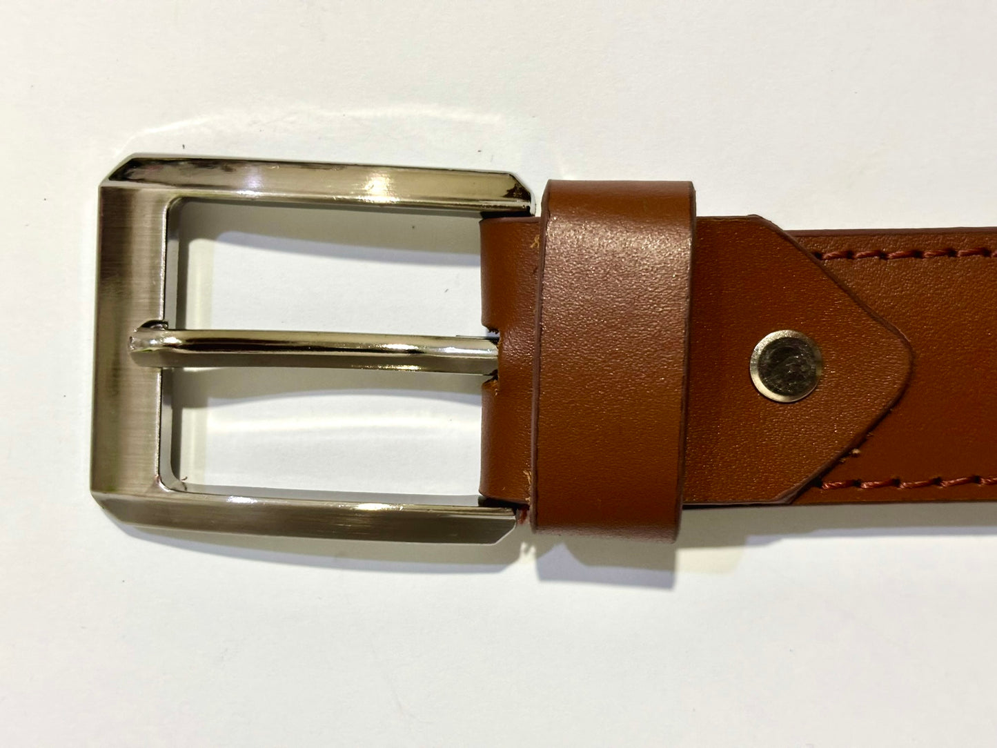 Brown Full Grain 100 % Leather Dress Belt with Contrast Stitching