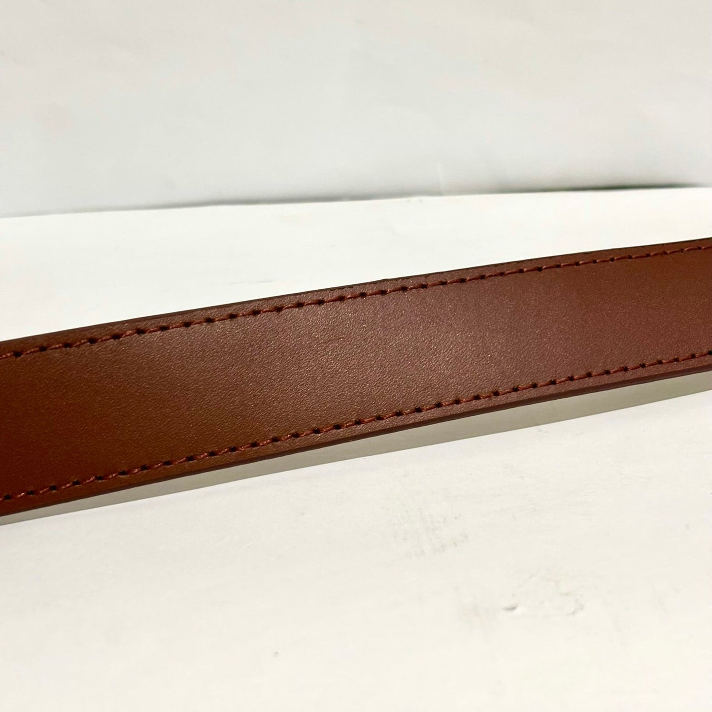Brown Full Grain 100 % Leather Dress Belt with Contrast Stitching