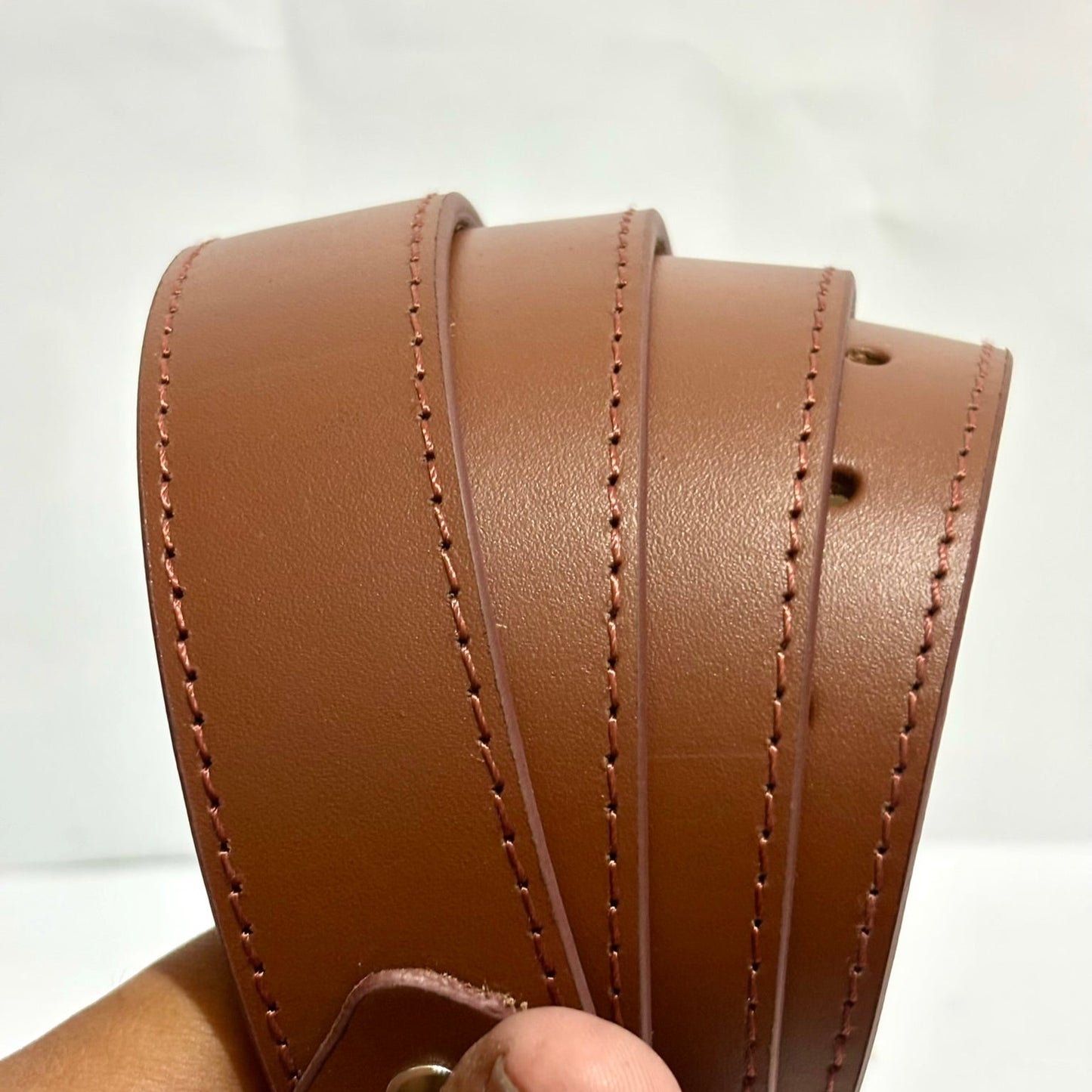 Brown Full Grain 100 % Leather Dress Belt with Contrast Stitching