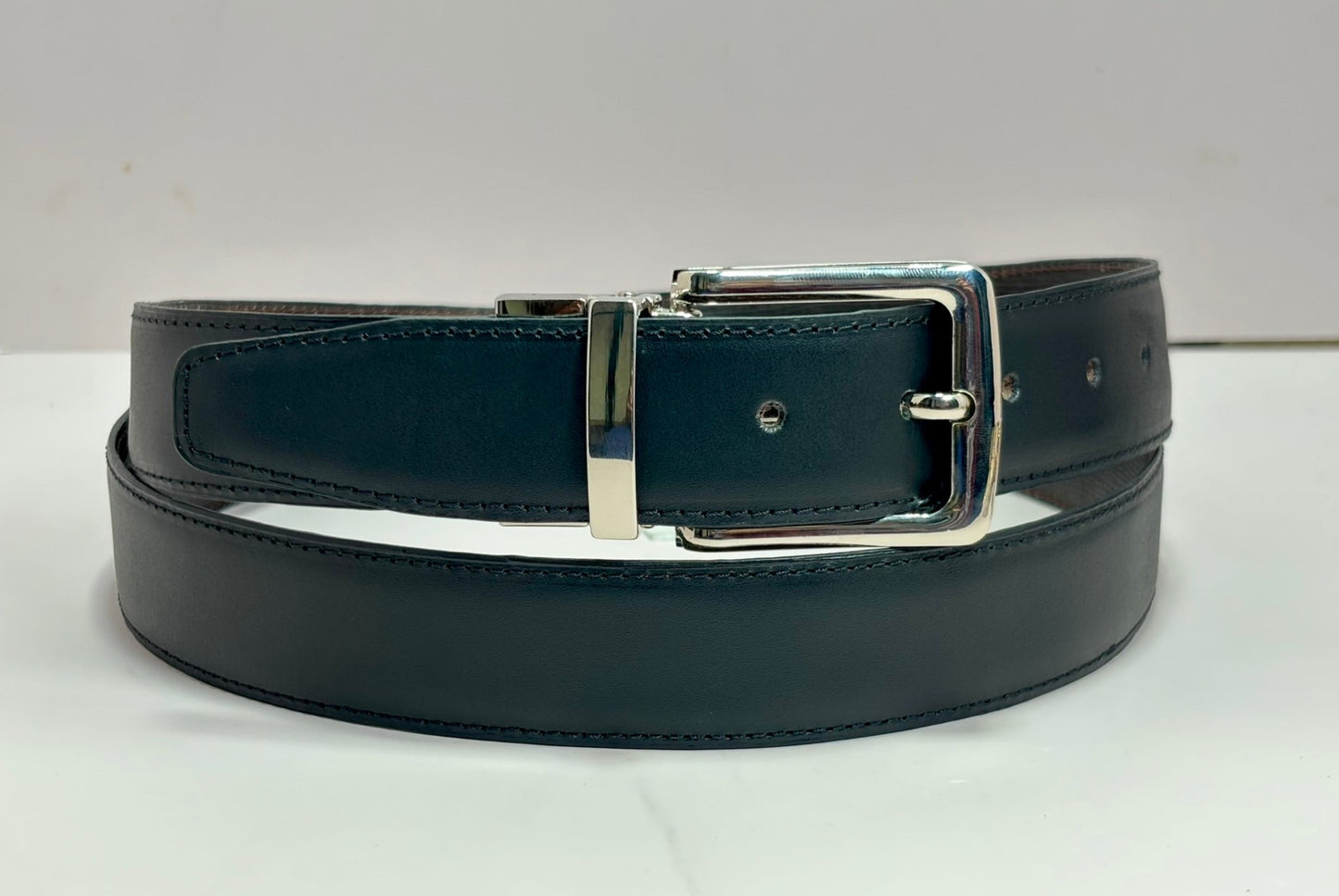 2-in-1 Double-Sided Natural Cow Leather Belt - Black & Brown Textured