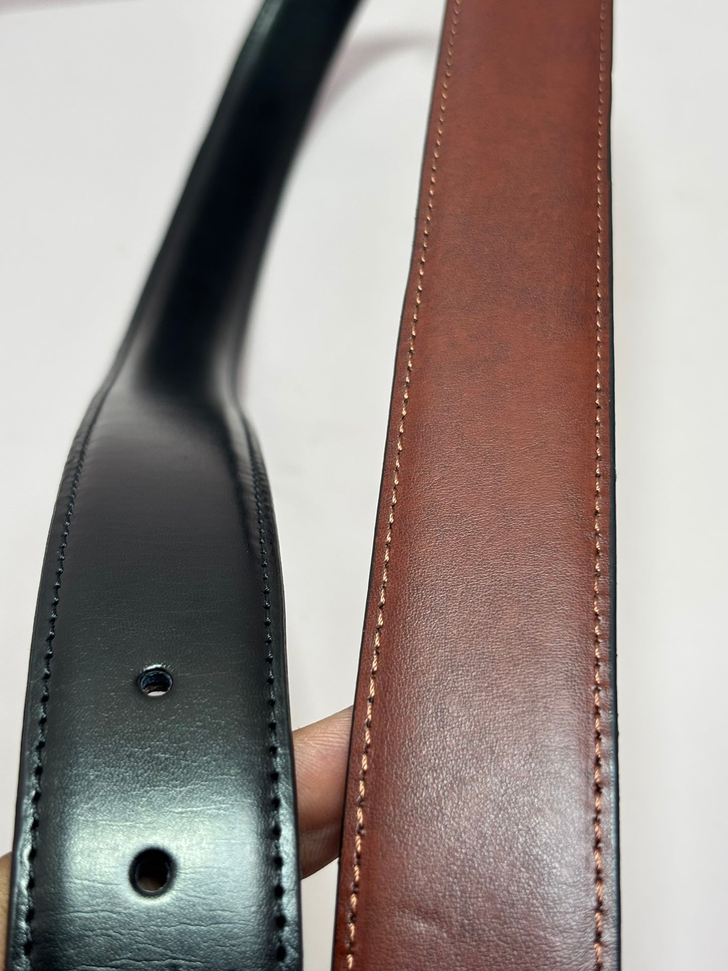 2-in-1 Double-Sided Cow Leather High Chrome Finish Belt - Black & Deep Brown