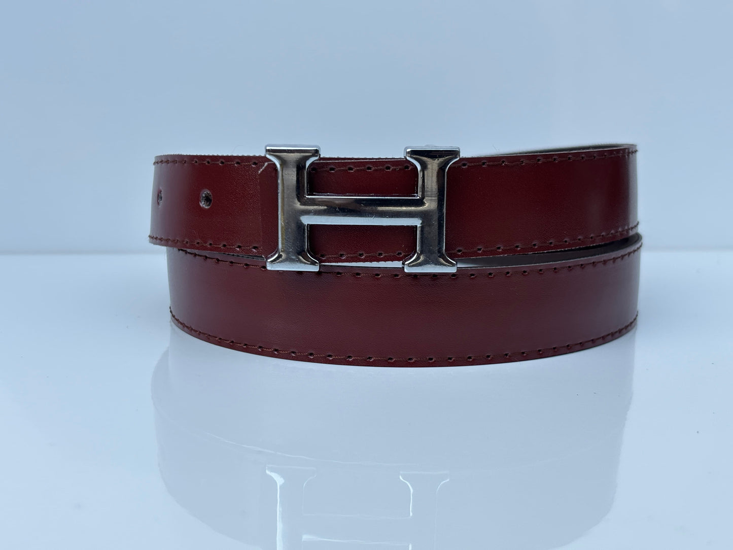 Lockzy Women's 30mm High Chrome Deep Burgundy Luxury Style Buckle Belt