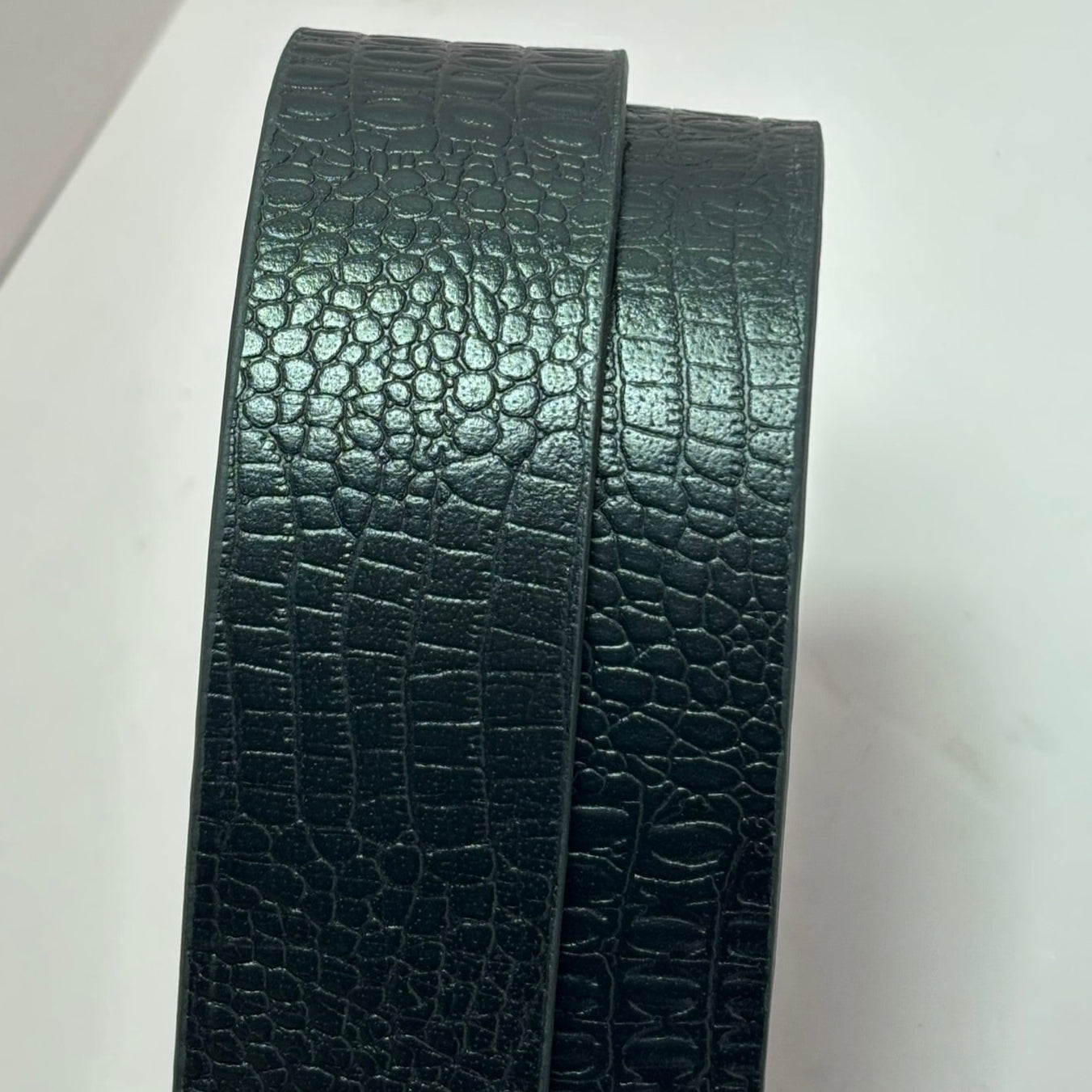 Full Grain Buffalo Leather Belt - Crocodile Black, 2-Year Warranty Against Peeling