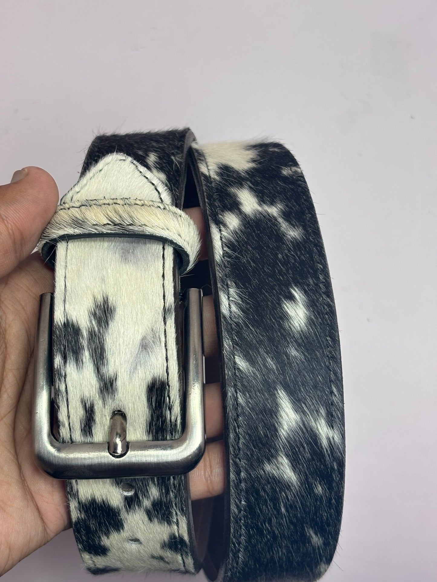Premium Natural Leather Belt with Real Cowhide Hair