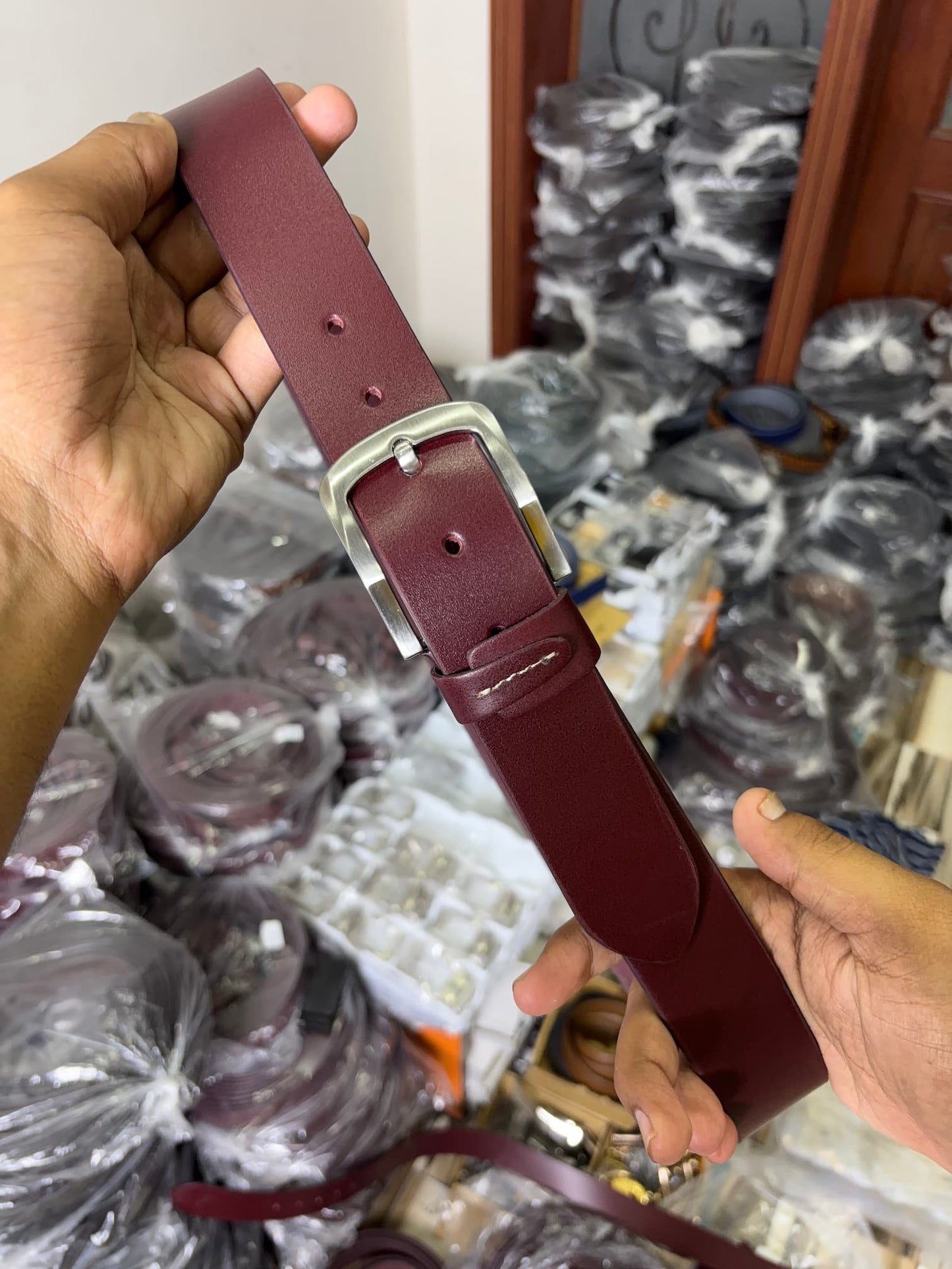 Full Grain Natural Leather Belt - Burgundy/Maroon - 40mm