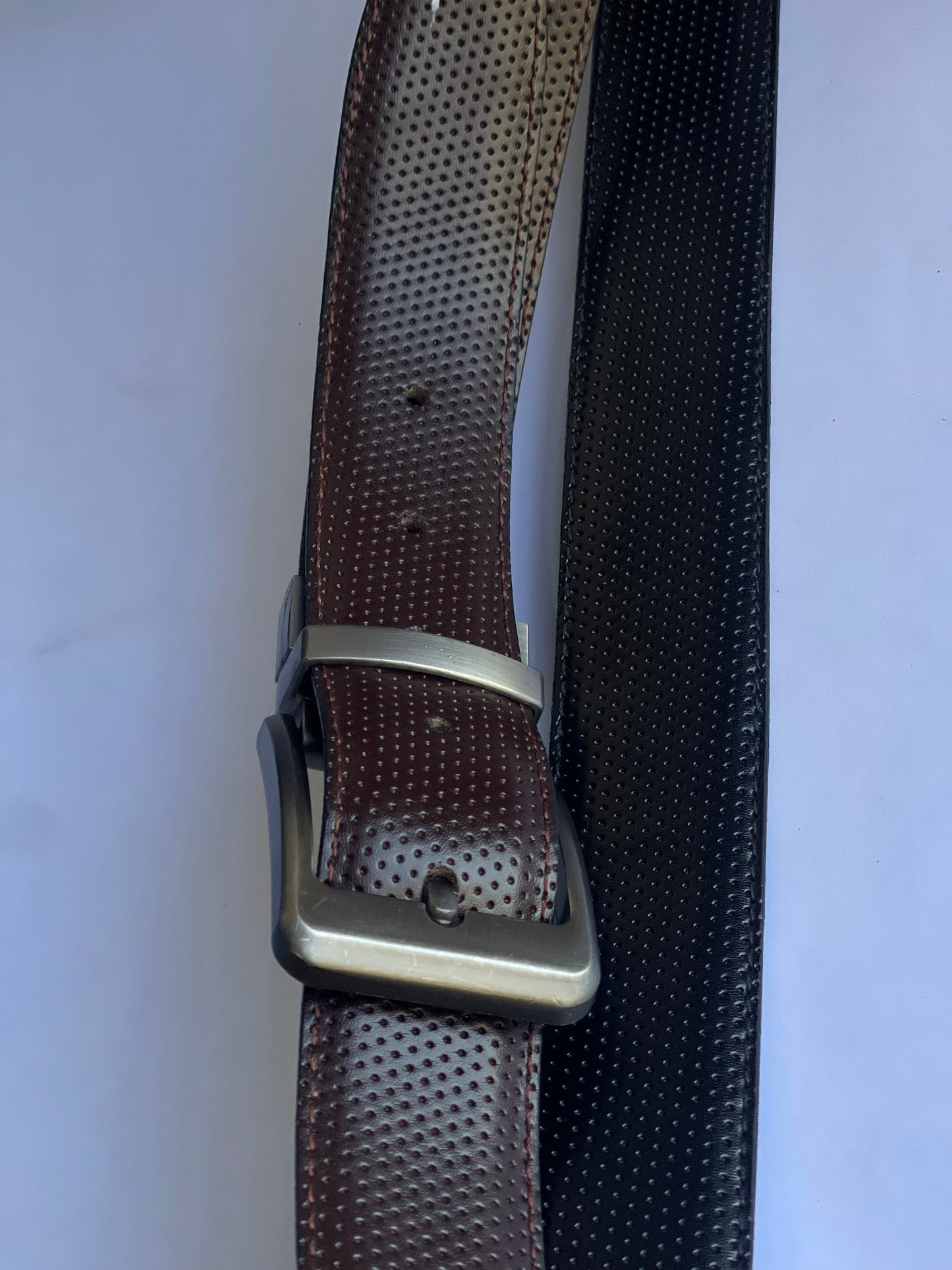 2-in-1 Double-Sided Cow Leather High Chrome Finish Belt - Perforated Black & Brown
