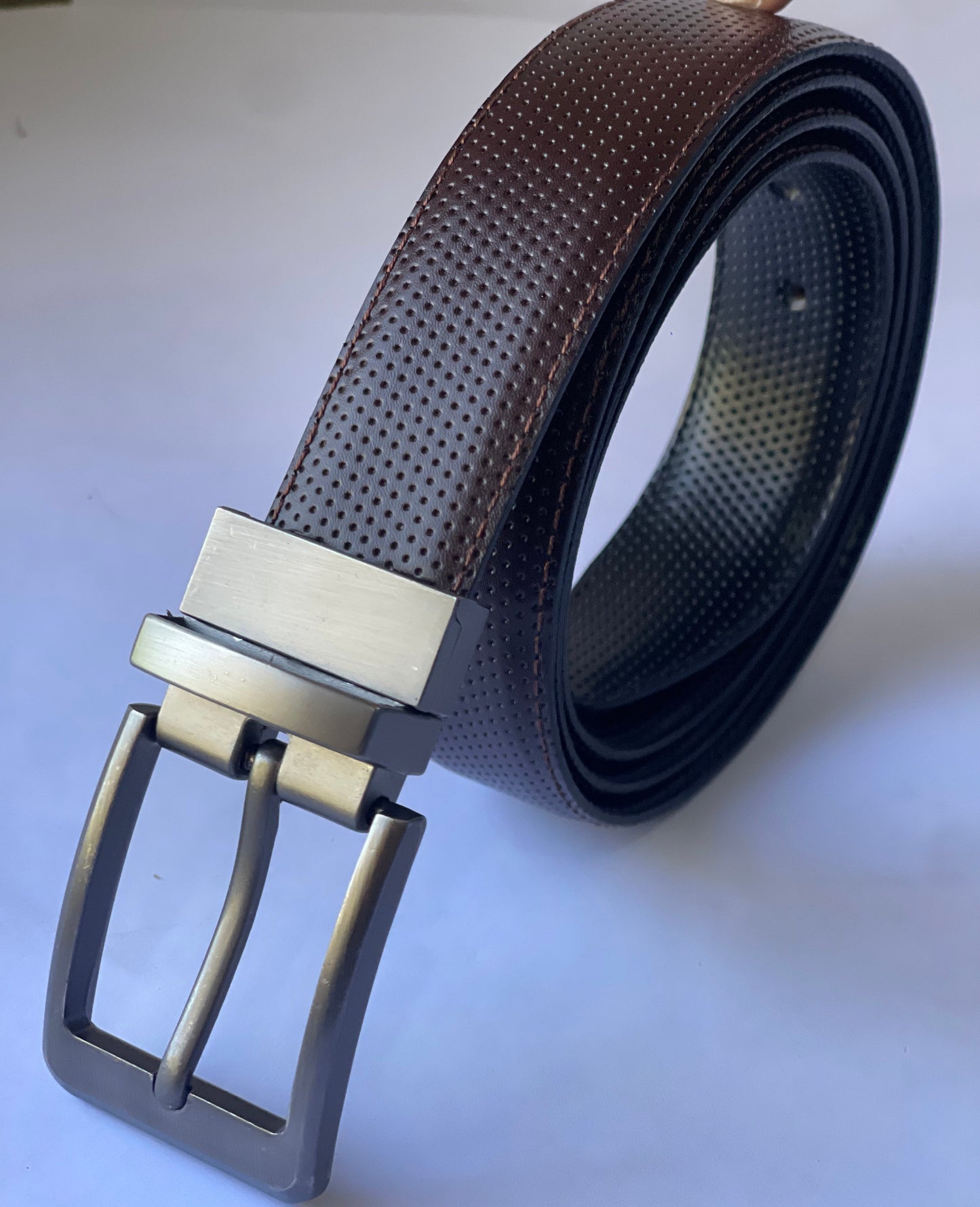 2-in-1 Double-Sided Cow Leather High Chrome Finish Belt - Crocodile Black & Brown