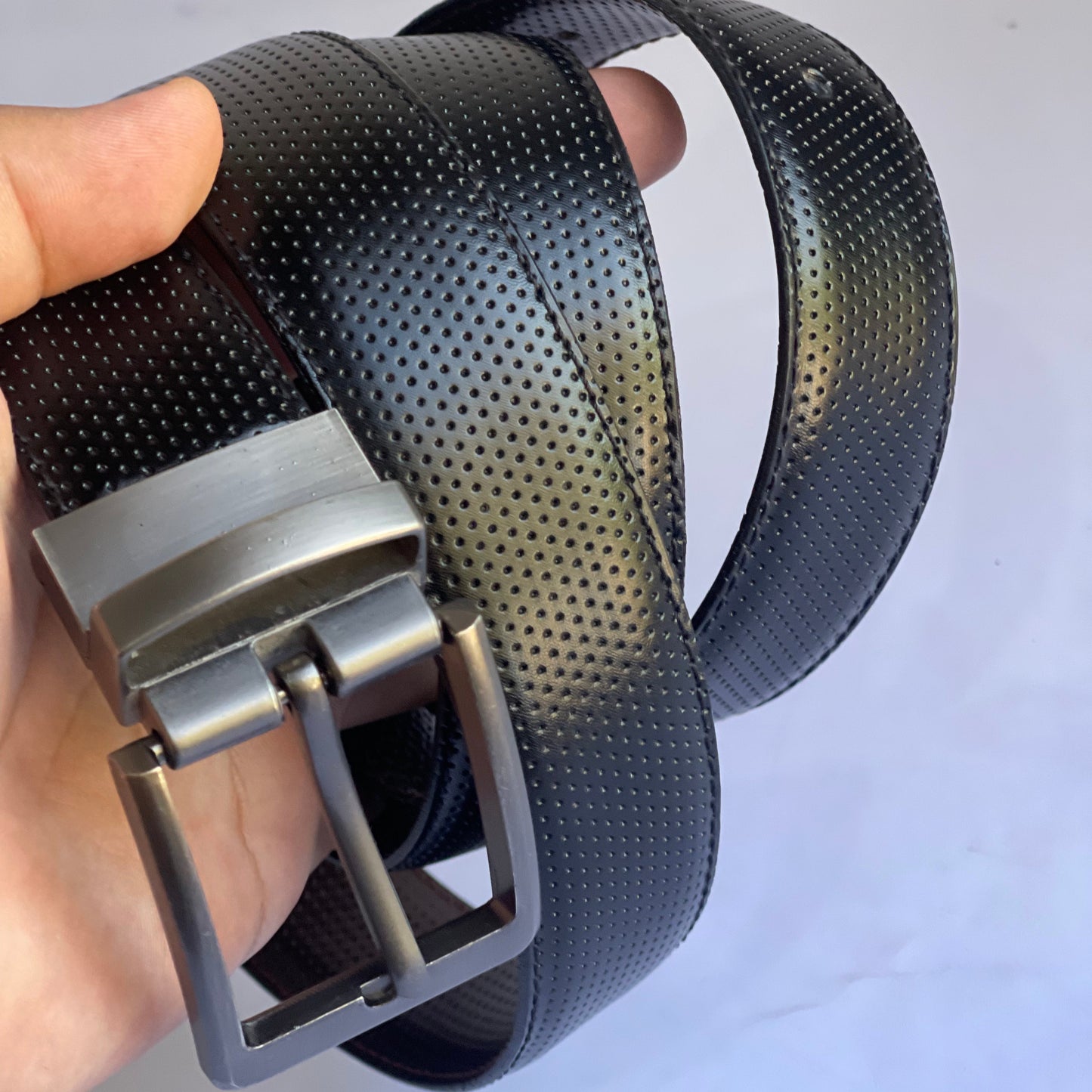2-in-1 Double-Sided Cow Leather High Chrome Finish Belt - Perforated Black & Brown