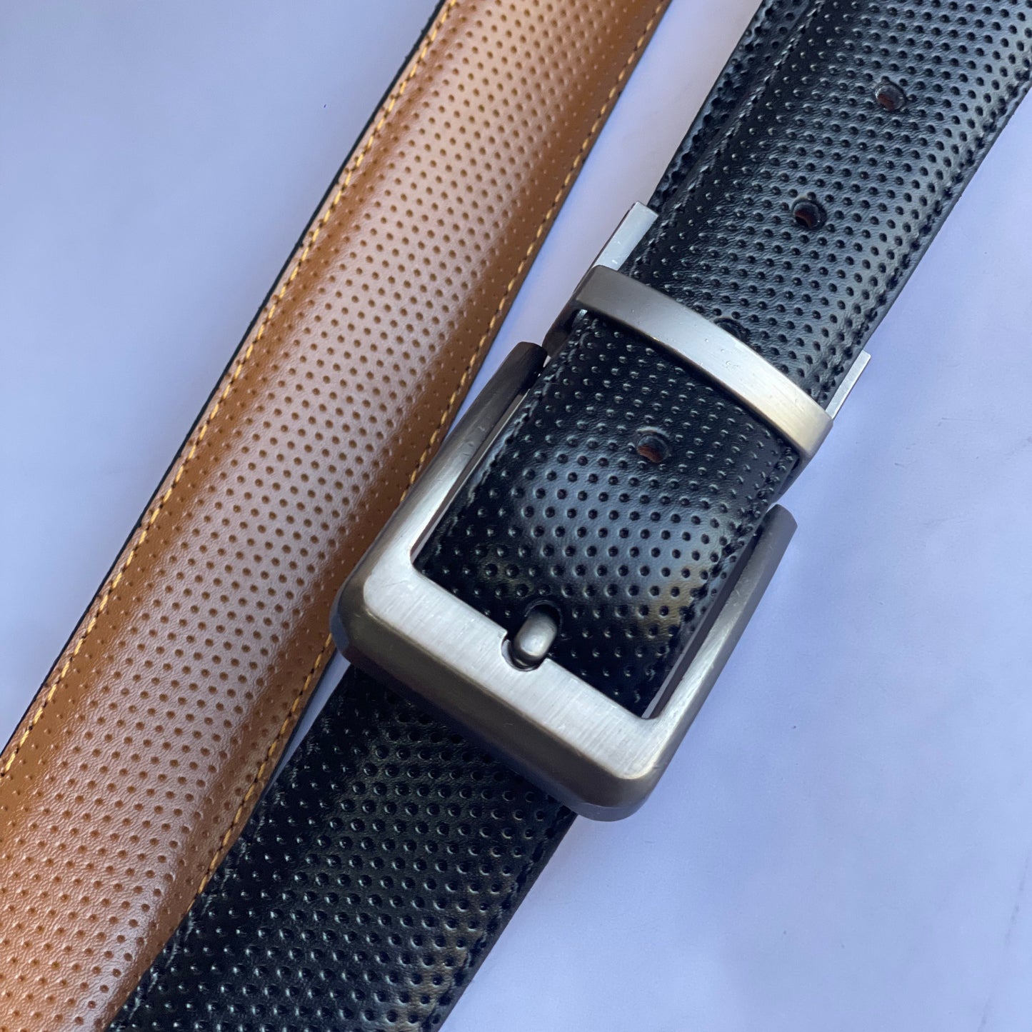 2-in-1 Double-Sided Cow Leather High Chrome Finish Belt -Black & Mustard