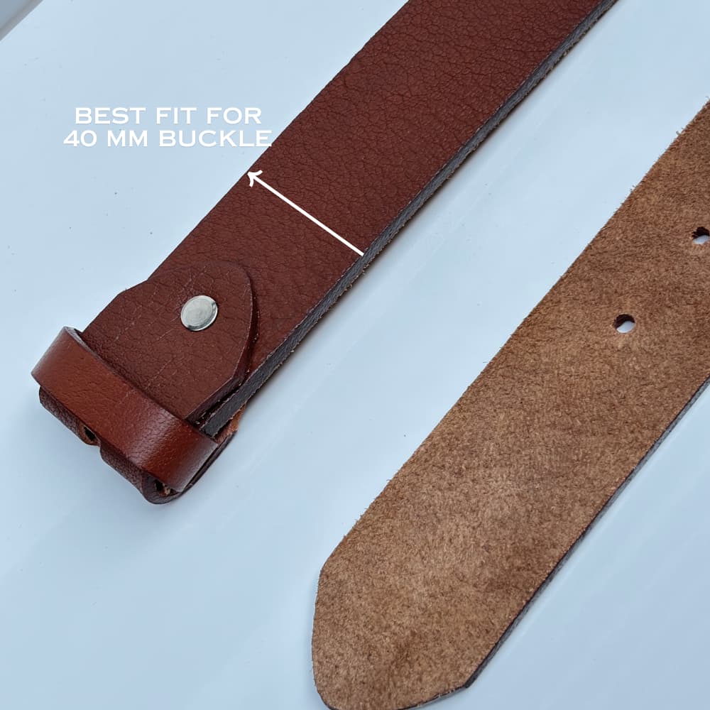 40 MM Only Strap No Buckle 100% Pure Leather Strap - Saddle Brown