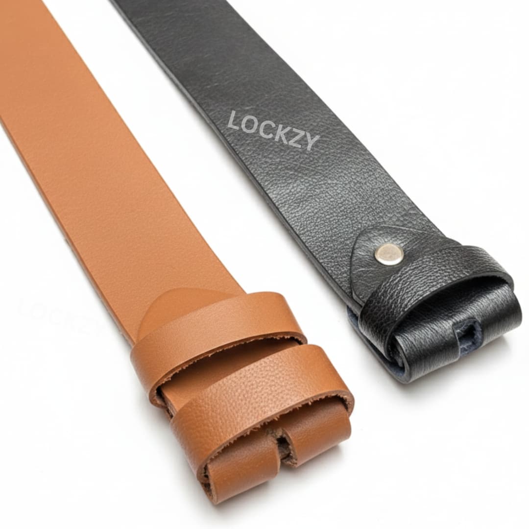 Pack of 2 - 40 MM Only Strap No Buckle 100% Pure Leather Straps - Black & Clay Brown