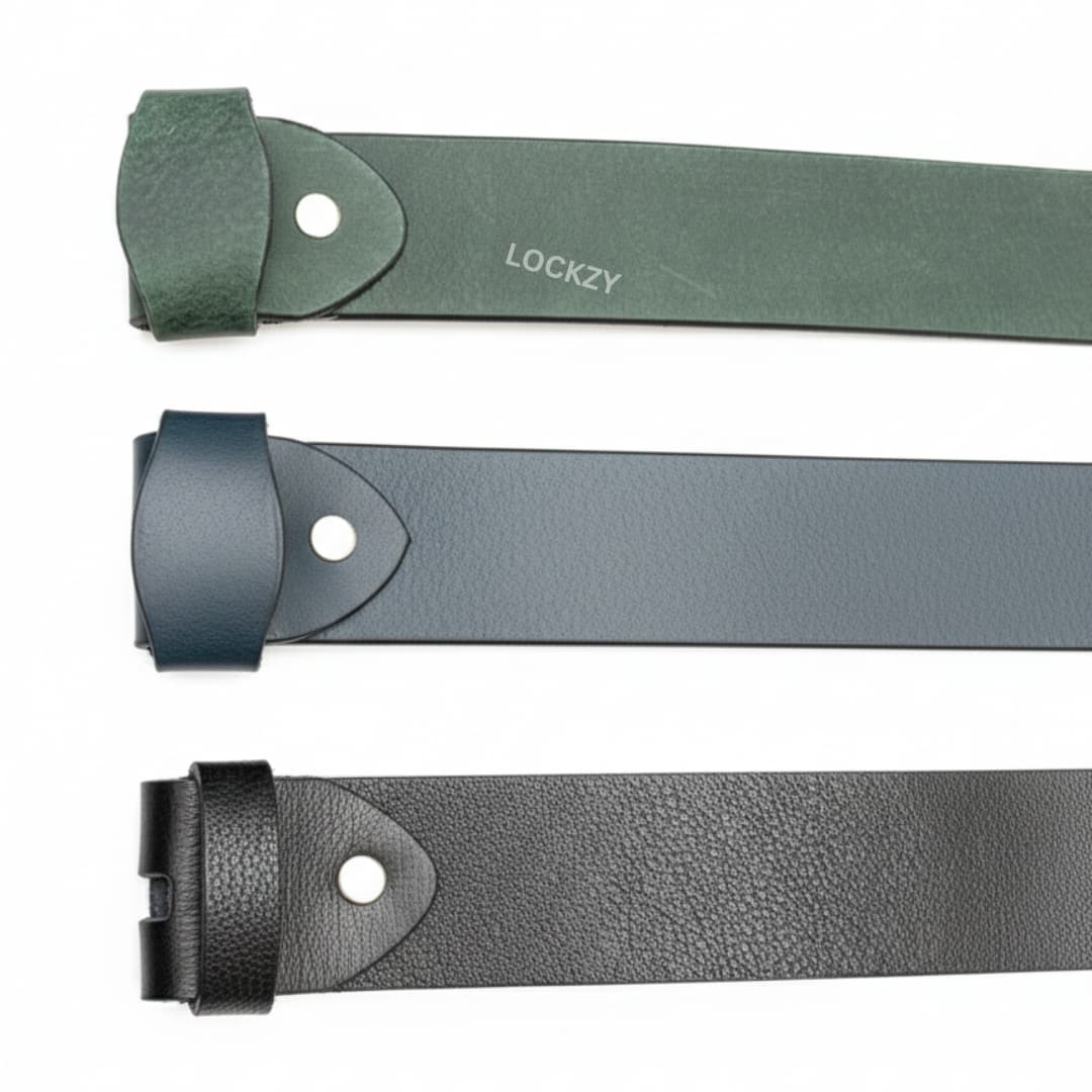 Pack of 3 - 40 MM Only Strap No Buckle Pull up Leather Straps - Black, Blue & Green