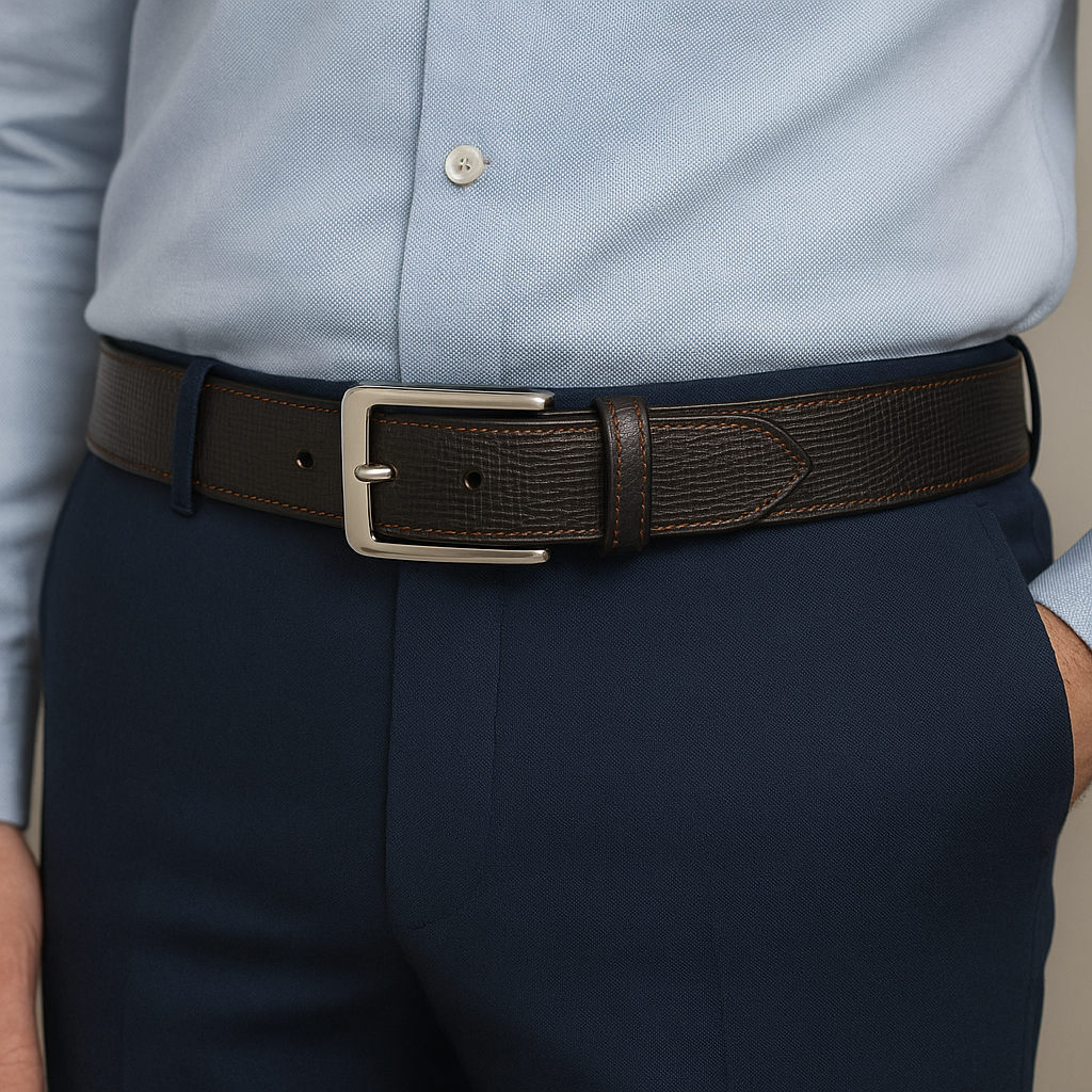 2-in-1 Double-Sided Natural Cow Leather Belt - Black & Brown Textured