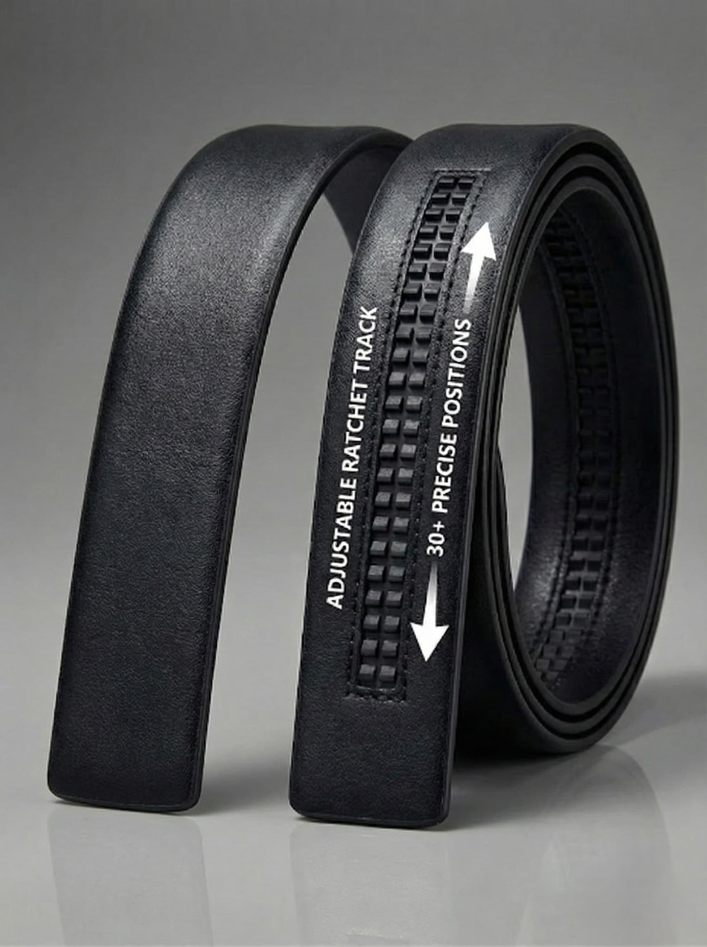 Imported Ratchet Belt – Grain Black - Versatile Buckle Collection non Leather