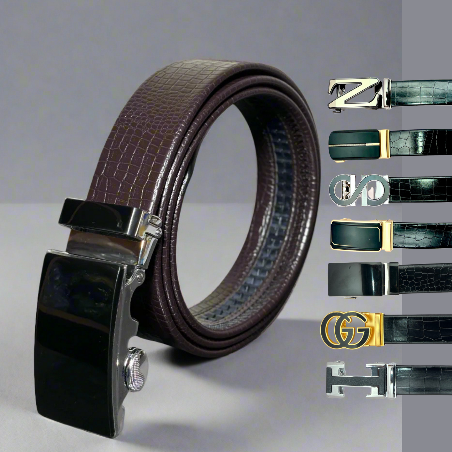 Imported Luxe Auto Lock Belt – Parttern Choclate Brown - Versatile Buckle Collection