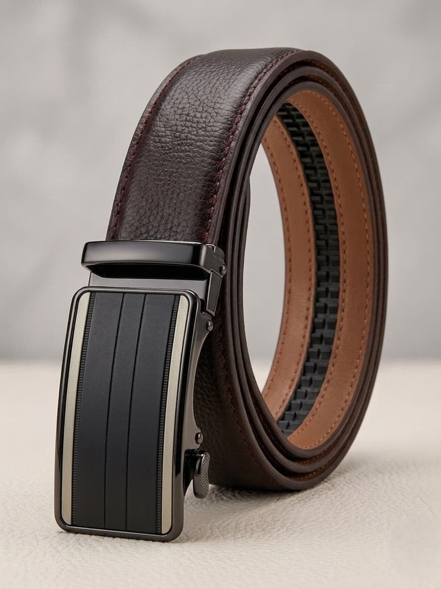 Auto Lock Full Grain Natural Leather Belt - Exotic Eggplant (Aubergine)