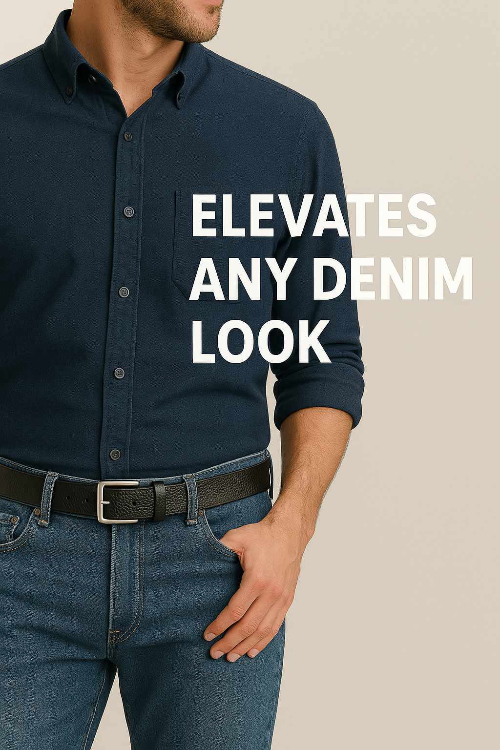 Full Grain 100% Pure Leather Belt - No Peeling or Cracking - Best For Jeans - Black