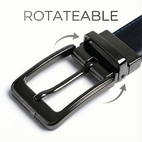 2-in-1 Double-Sided Natural Cow 100 % Leather Belt - Black & Blue - No Peeling or Cracking