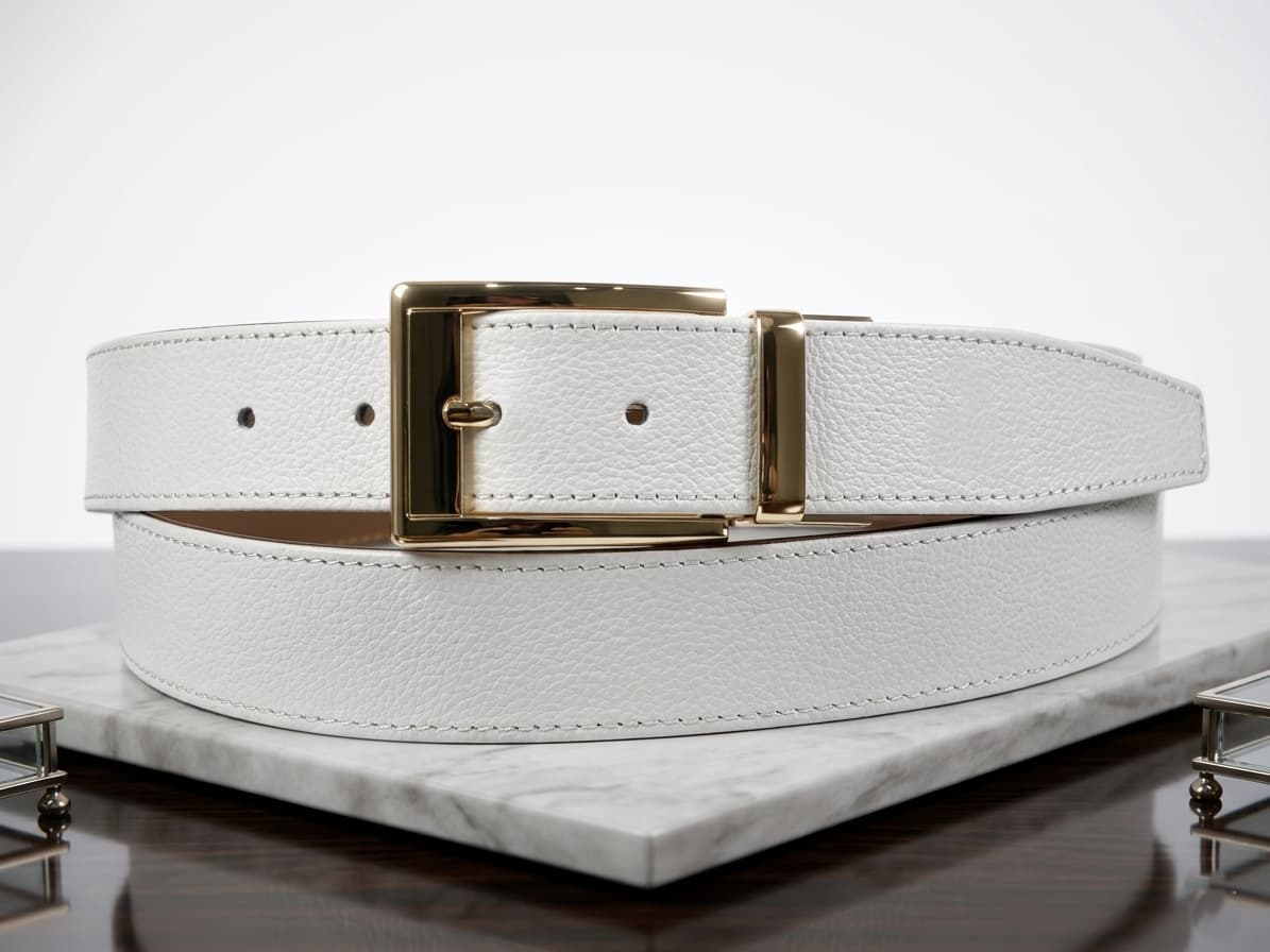 2-in-1 Rotatable Pure Leather Belt | White & Tan