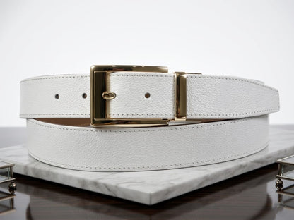 2-in-1 Rotatable Pure Leather Belt | White & Tan