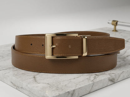 2-in-1 Rotatable Pure Leather Belt | White & Tan