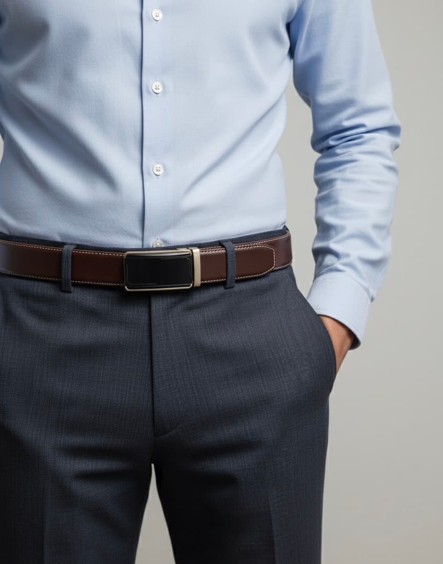 Real Full Grain 100% Cow Leather, Not Artificial Premium Auto Lock Belt – Dark Brown – Soft, Durable, Elite