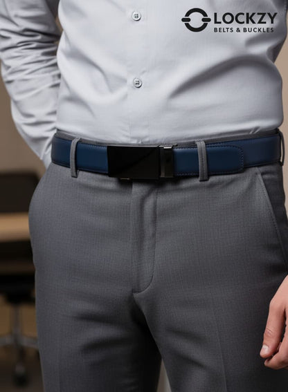 Real Full Grain 100% Cow Leather, Not Artificial Premium Auto Lock Belt – Blue – Soft, Durable, Elite