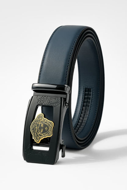 Real Full Grain 100% Cow Leather, Not Artificial Premium Auto Lock Belt – Blue – Soft, Durable, Elite