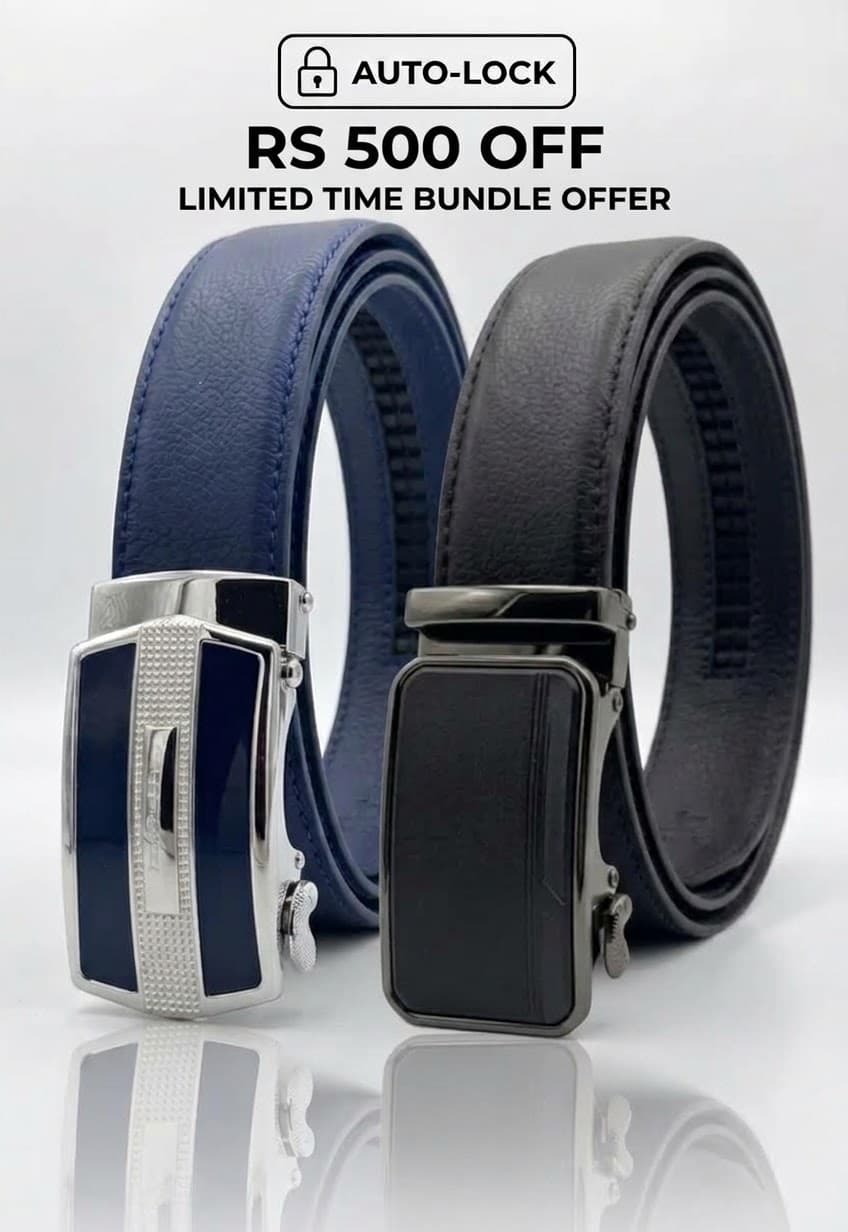 Auto Lock Leather Belts Deal | Blue & Black
