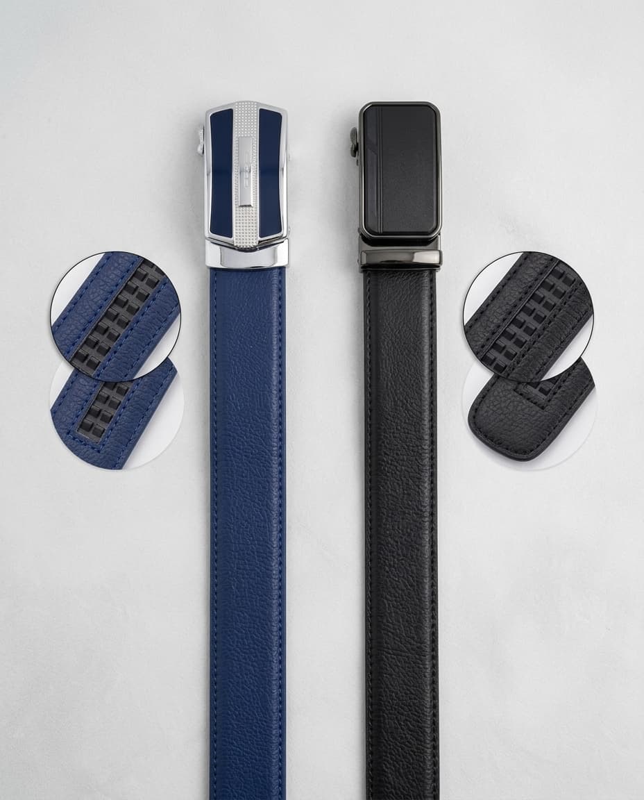 Auto Lock Leather Belts Deal | Blue & Black