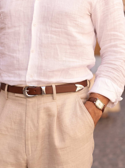 Slim Tail Standard Length No Hanging Belt – 25mm Brown Leather