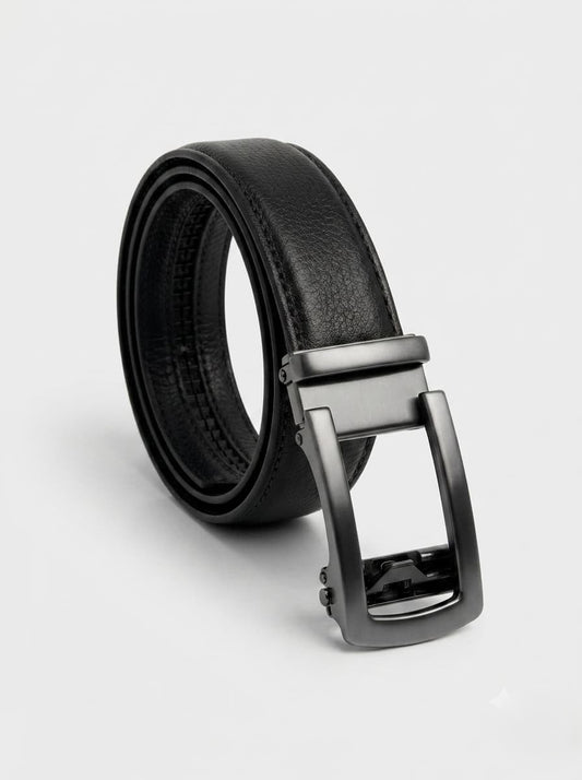 Auto Lock Full Grain Leather Belt -Black