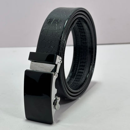 Imported Luxe Auto Lock Belt – Pattern Black - Versatile Buckle Collection