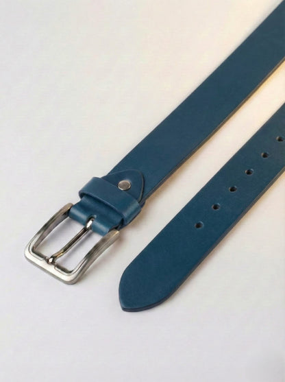 Pull Up Buffalo Leather Belt - Blue, Best For Jeans
