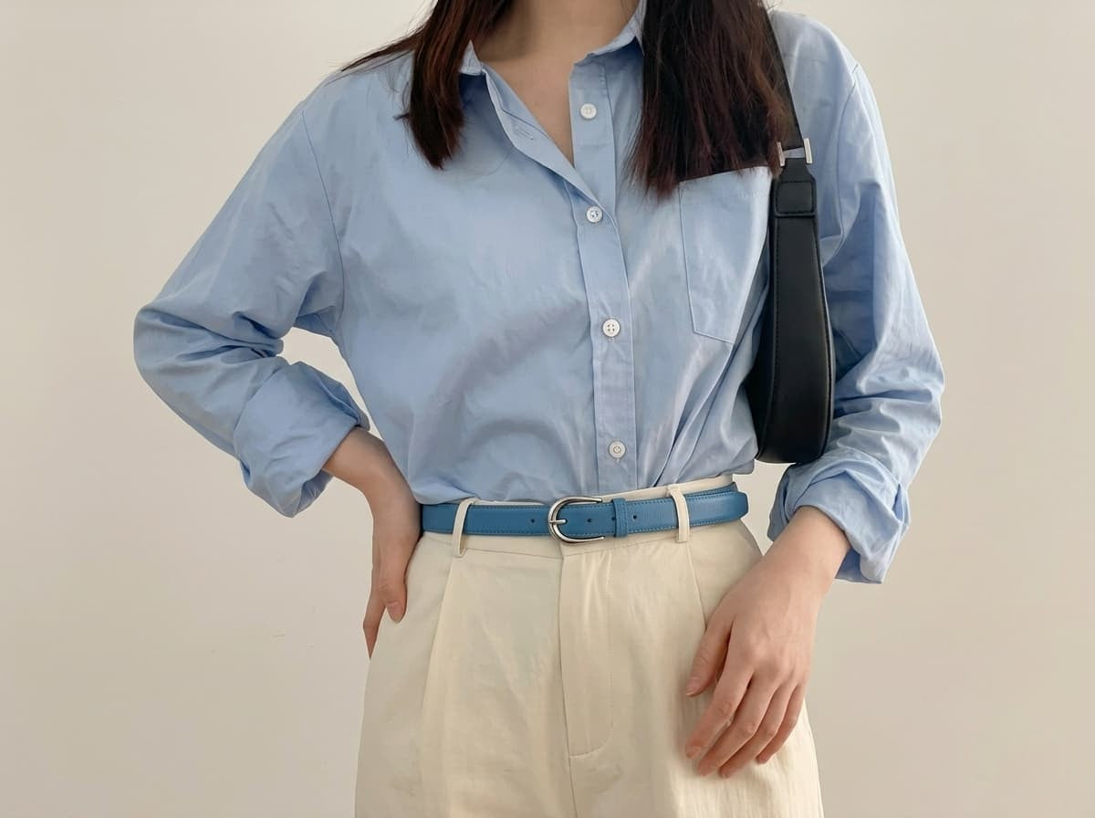 Lockzy Sky Blue 30mm Women’s Full Grain Leather Belt