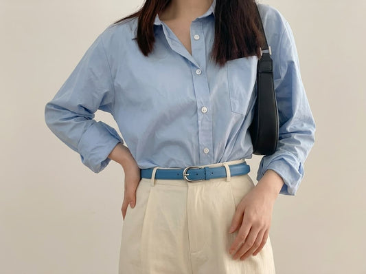 Lockzy Sky Blue 30mm Women’s Full Grain Leather Belt