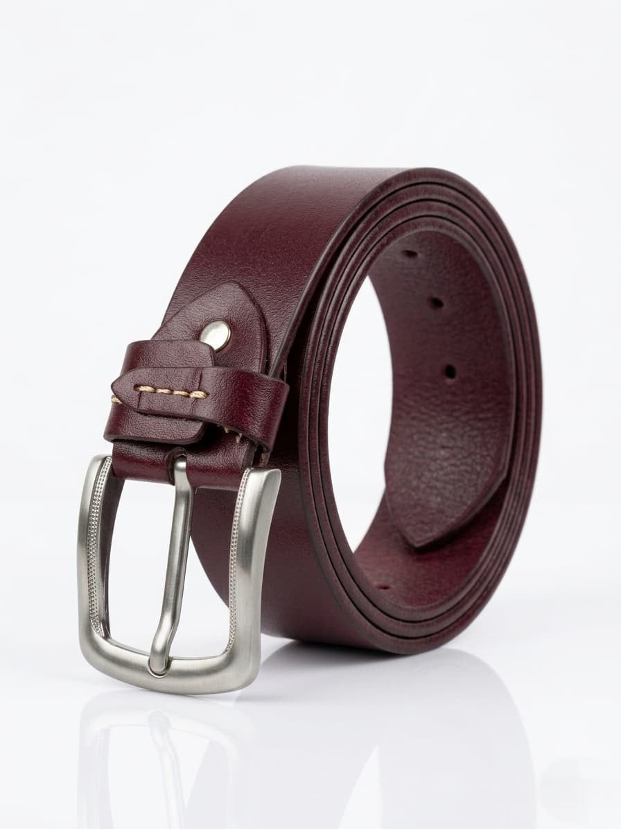 Full Grain Natural Leather Belt - Burgundy/Maroon - 40mm
